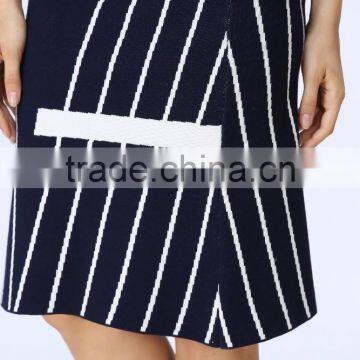 2016 New Arrival White & Black Stripe Knited Crop and Skirt Co-ord Set