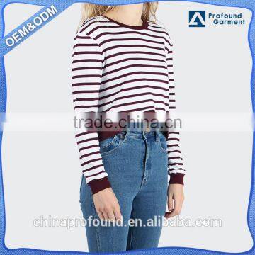 Wholesale fashion comfort color stripe fabric cropped sweatshirts