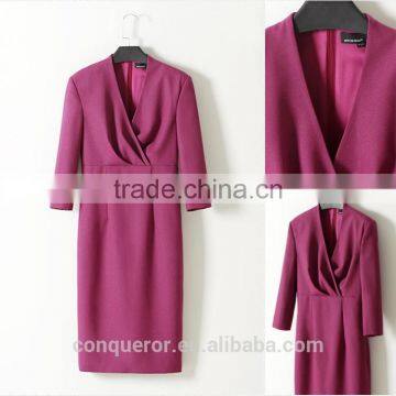 Fashion Design Slim Fit Office Ladies Formal Dress Half Sleeve Dress photo-4