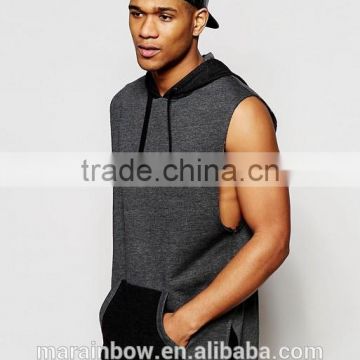 Top Quality Fashion Streetwear Mens Longline Hoodie with side Split Custom 100% Cotton Contrast Sleeveless Hoodie Plain OEM