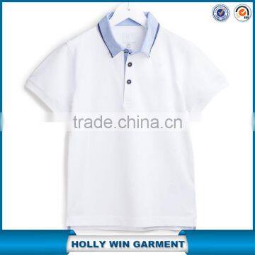 Custom logo bulk blank white kids polo shirts with denim collar