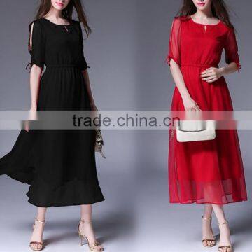 Zm50274b Europe Latest Spring and Fall Women Cloth Round Neck Half Sleeve Fashion Slim Dresses Lady photo-2