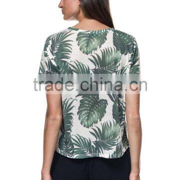 Womens All Over Print t Shirt, Oversize t Shirt Woman, Leaf Print t Shirt photo-3