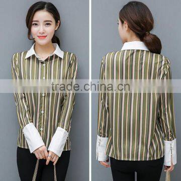 New Arrival Women's Loose Slim Long Sleeve Tops Striped Blouses Designs For Sale photo-5