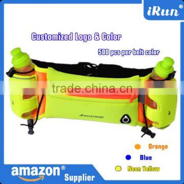 Hydration Running Belt with 2 BPA Water Bottles - Sports Water Belt Pockets Fits Most Smartphones - Accept Custom Logo & Color