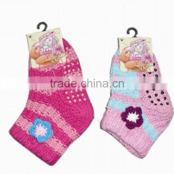 anti-slip striped Knitted warm cute floor socks with flower