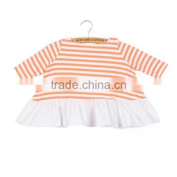 Children Cotton Stripe Printed Baby Ruffle Tops photo-3
