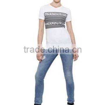 OEM China Manufacturer Silk Screen Printing White T-Shirts For Women,Girls Short Sleeve Slim Cotton T Shirts photo-5