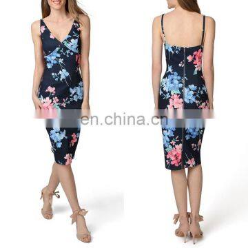 Printed Bodycon Dress Trendy Women Clothing with Deep V-neck