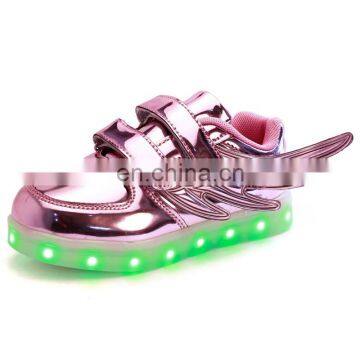 Wholesale Hot Sell Mirror-PU Leather Led Light up Kids Wings Shoes Children Led Shoes Sneakers With USB Rechargeable photo-3