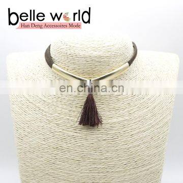 Fashion Suede Fabric Tassel Choker Necklace With Metal photo-5