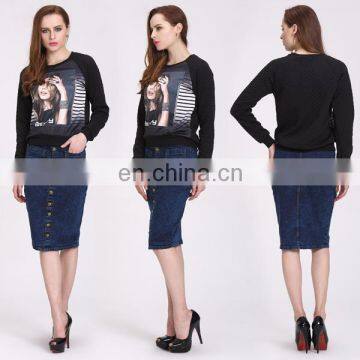 2016 new designs high waisted women denim pencil skirt