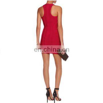 2017 HL Cutout Pleated Front Panels Red Delana Bandage Mini Dress photo-2