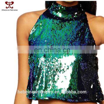 2015 Fahion Dress Luxury Dazzle Variable Malachite Green Sequins Neck Hung All Small Vest Hilum Sleeveless Female Evening Dress photo-4