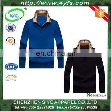 100% Jersey Combed Cotton Man Self Fabric Collar Long Sleeve POLO Shirt