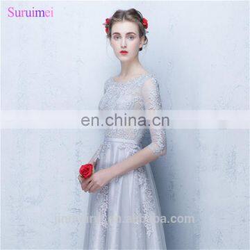 Dubai Bridesmaid Dresses Vestidos De Noite Longos Silver Appliques A Line Long Brides Maid Dresses With Sleeves photo-3