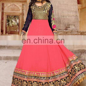 Peach Colored Georgette Anarkali Suit.