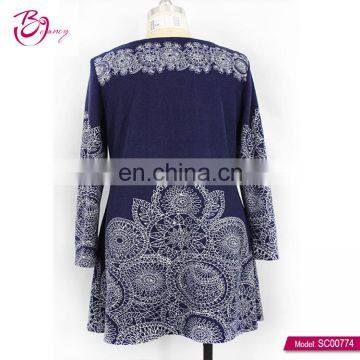 2017 Autumn European Style Ruffie Hem Big Size Ethnic Printing Tunic for Middle Age Woman photo-2