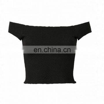 Guangzhou OEM Service Summer New Design Fashion off Shoulder Solid Colour Womens Crop Top photo-2