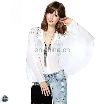 T-B518 Button Up Beach Wear Big Size Blouse Ladies Tops Latest Design