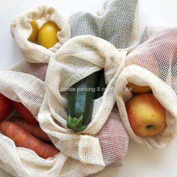 Reusable Mesh Produce Bags, Organic Cotton Vegetable Bag. Set of 4 bags