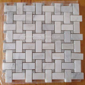Laminated Natural White Marble Mosaic Tiles for Kitchen Bathroom Wall Border 3D Mosaic photo-2