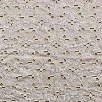 polyester white cotton eyelet voile embroidered fabric