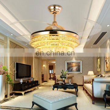 European Crystal Stealth Ceiling Fan Light Bedroom Modern Minimalist Restaurant European-style Living Room Ceiling Fan Lights photo-6