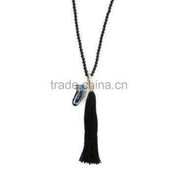 Fashion jewelry colorful 42cm long stone bead tassel necklace