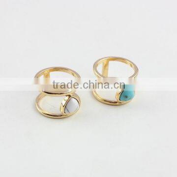 Fashion gold ring design turquoise stone inlay double ring for girls