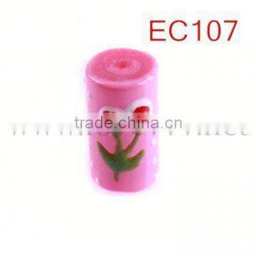 lovely pink hand painted cherry cylinder shape plastic beads