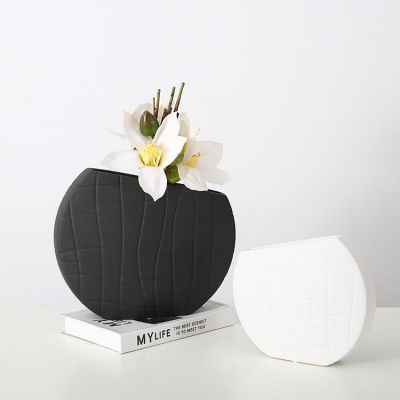 Flat Black And White Stripes Simple Art Style Ceramic Vase, Creative Design Home Decoration