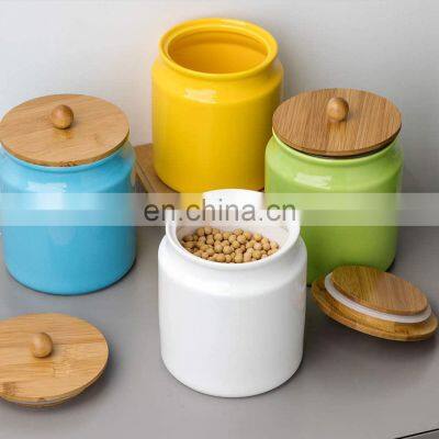 Custom Eco Friendly Decorative Kitchen Handmade Ceramic Sealed Pot Canister With Bamboo Lid photo-2
