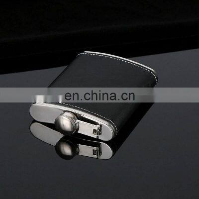 Portable Alcohol Stainless Steel Whisky PU Leather 8oz 6oz Matt Engraved Black Big Hip Flask photo-3