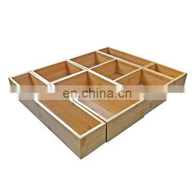 Bamboo Junk Drawer Organizer and 6 Storage Box Dividers Set,8 Compartment Organization Tray Holder for Craft