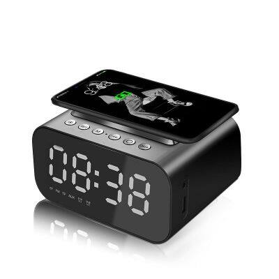 LED display alarm clock temperature  charger support FM radio AUX play fully compatible with bluetooth wireless charger speaker