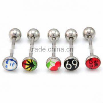 Logo Top TONGUE Bar NIPPLE straight Barbell set Ear Ring