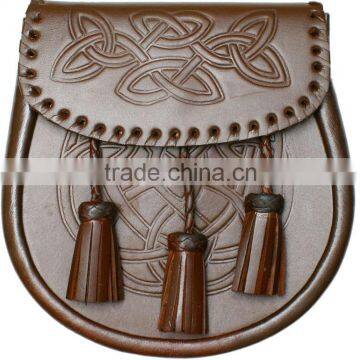 Celtic Embossed Semi Dress Sporran Made Of Fine Quality Leather Materail