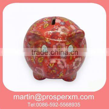 Ceramic animal red piggy shape money banks