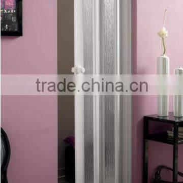 White woodgrain pvc folding door 12mm with glass