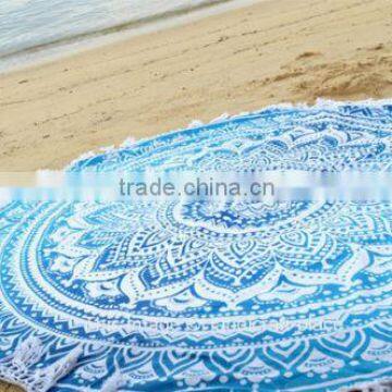 Blue Ombre Mandala Round Tapestry Beach throw Hippie Mandala Yoga Mat Towel