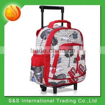 Colorful printing canvas kindergarden small detachable kids school bag with wheels