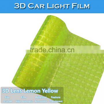 PVC Material 3D Fluorescent Yellow 0.3x10m Car Headlight Film Color Change Sticker