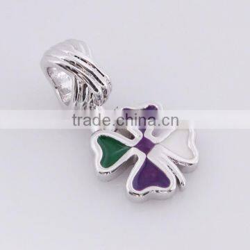 925 Sterling Silver Four Leaf Clover Enamel European Charm Beads