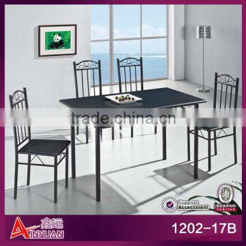 1202-17B cheap price wrought iron black dining table and chairs