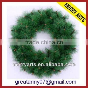 Yiwu market wholesale cheap green plastic pine needle christmas wreaths christmas decoration wreaths