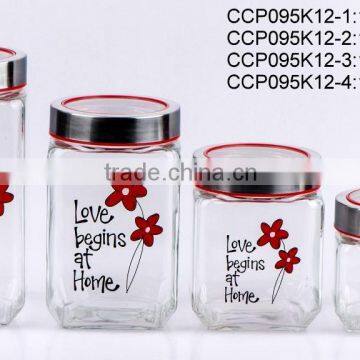 CCP095K12 square glass jar with decal printing