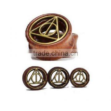 Wooden Plug With Metal Logo Flared