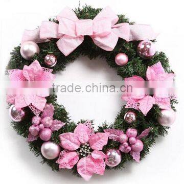 24" Unlit Pine And Ornament Christmas Wreath pink color