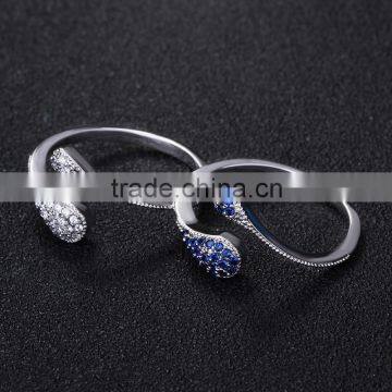 Synthetic Blue Gemstone High Quality cz Engagement Rings White Copper Snake Ring